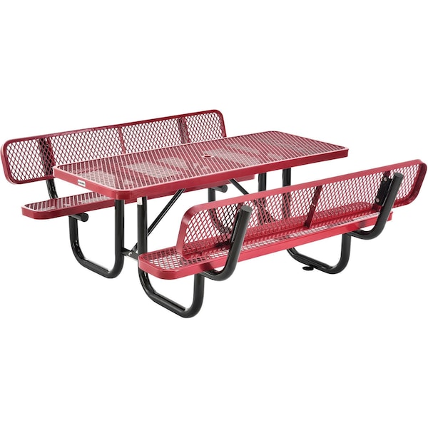 Global Industrial Rectangle Picnic Table w/ Backrests, Red, Expanded Metal, 4 ft L 277620RD - main